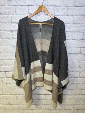 Peruvian Connection Poncho Knit Wrap Women One Size Striped Baby Alpaca Sweater
